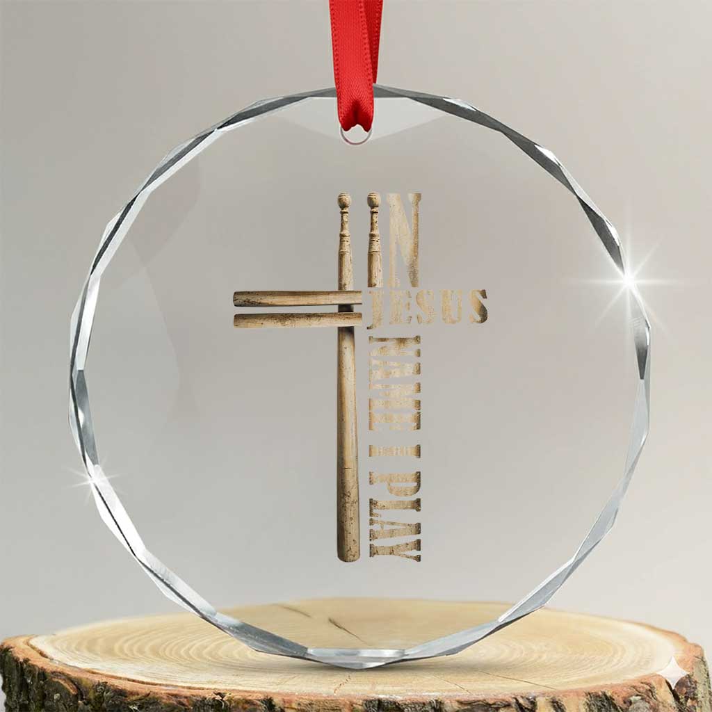Christian Drummer Crystal Glass Ornament In Jesus Name I Play Drumstick Cross Drums Percussionist
