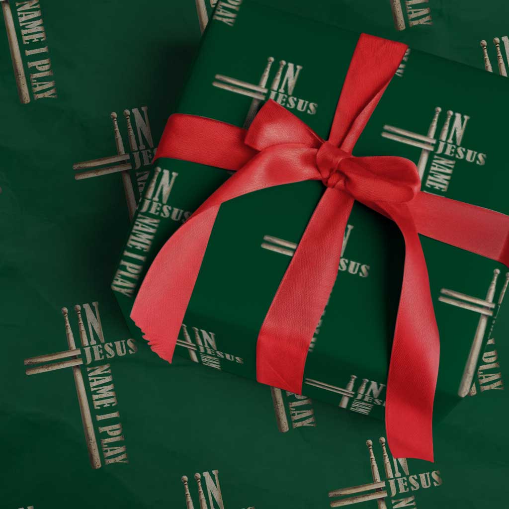 Christian Drummer Wrapping Paper Roll In Jesus Name I Play Drumstick Cross Drums Percussionist