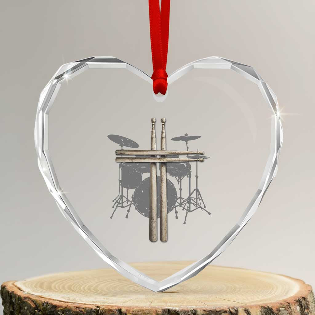 Christian Drummer Heart Crystal Glass Ornament Drum Sticks Cross Percussionist Jesus Church