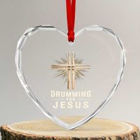 Christian Drummer Heart Crystal Glass Ornament Drumming For Jesus Drumstick Cross Percussionist