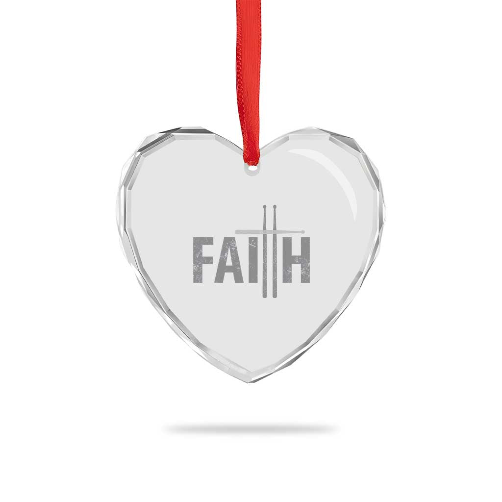Christian Drummer Heart Crystal Glass Ornament Faith Drum Stick Cross
