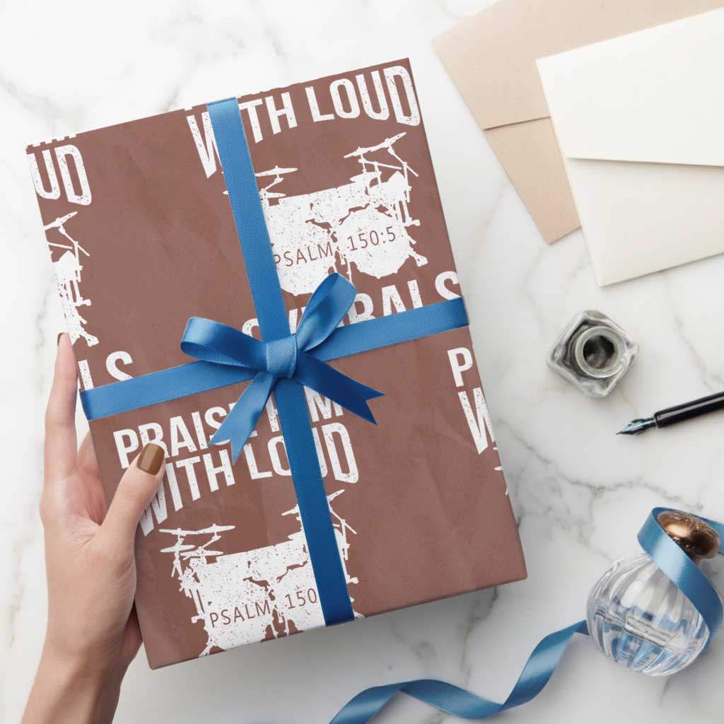 Christian Drummer Wrapping Paper Roll Praise Him With Loud Cymbals Drumming Psalm 150:3 - Wonder Print Shop