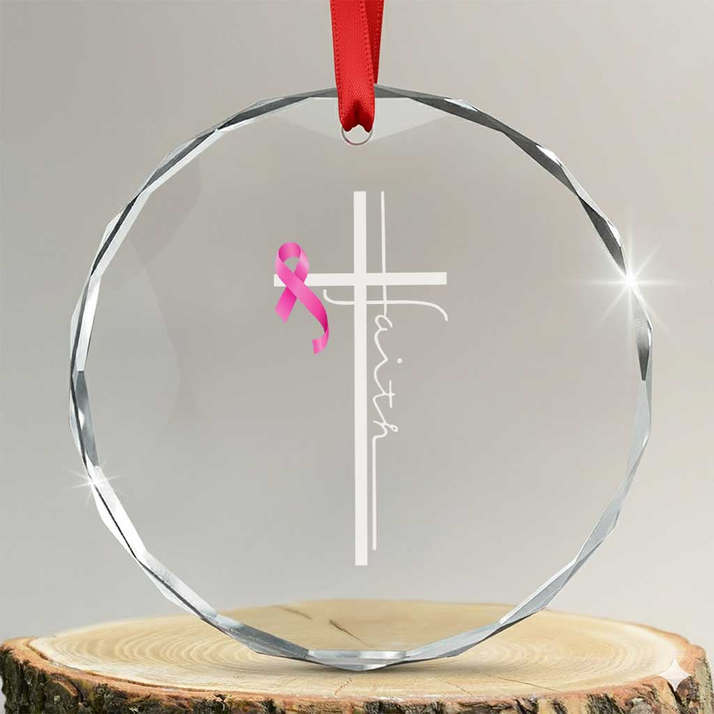 Christian Faith Breast Cancer Awareness Crystal Glass Ornament Pink Ribbon Christian Cross TS11