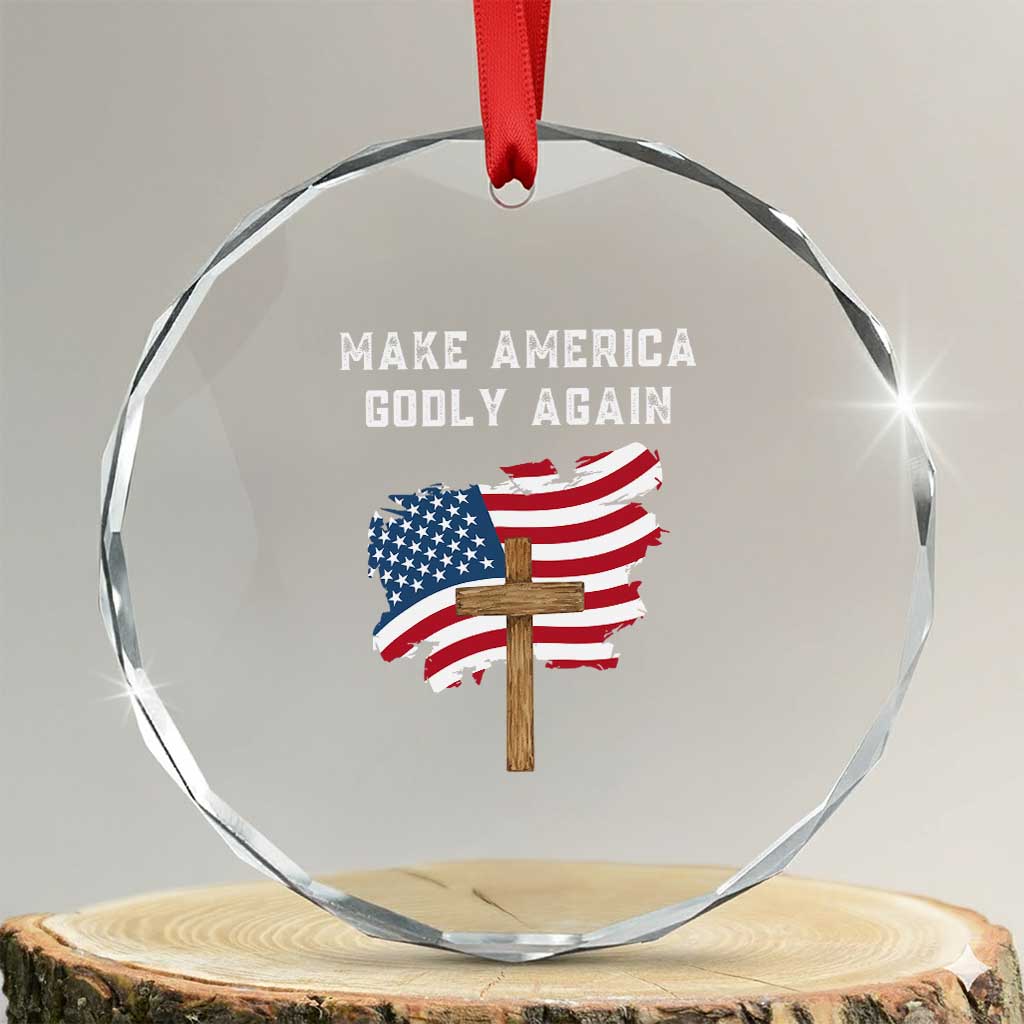 Christian Faith Crystal Glass Ornament Make America Godly Again American Flag TS02