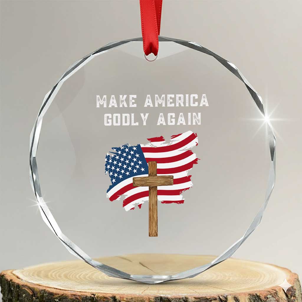 Christian Faith Crystal Glass Ornament Make America Godly Again American Flag - Wonder Print Shop
