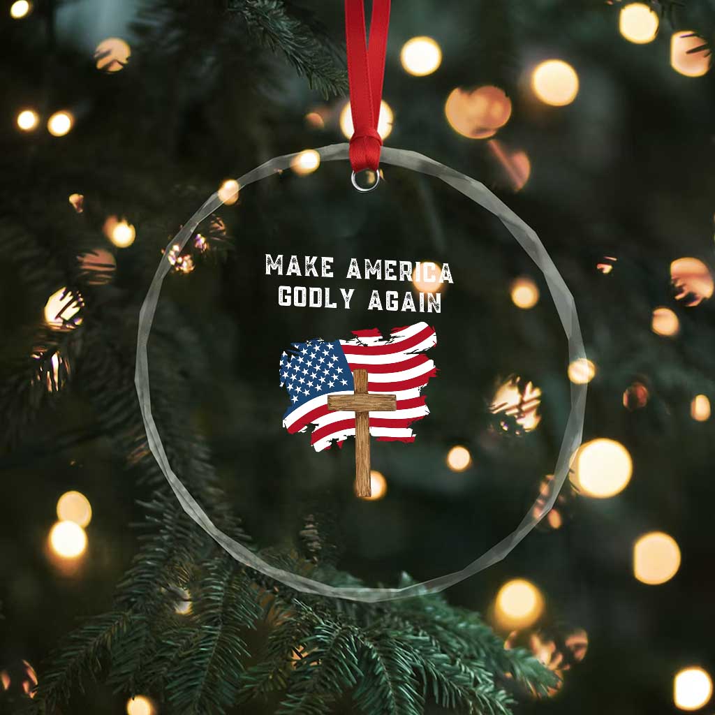 Christian Faith Crystal Glass Ornament Make America Godly Again American Flag TS02