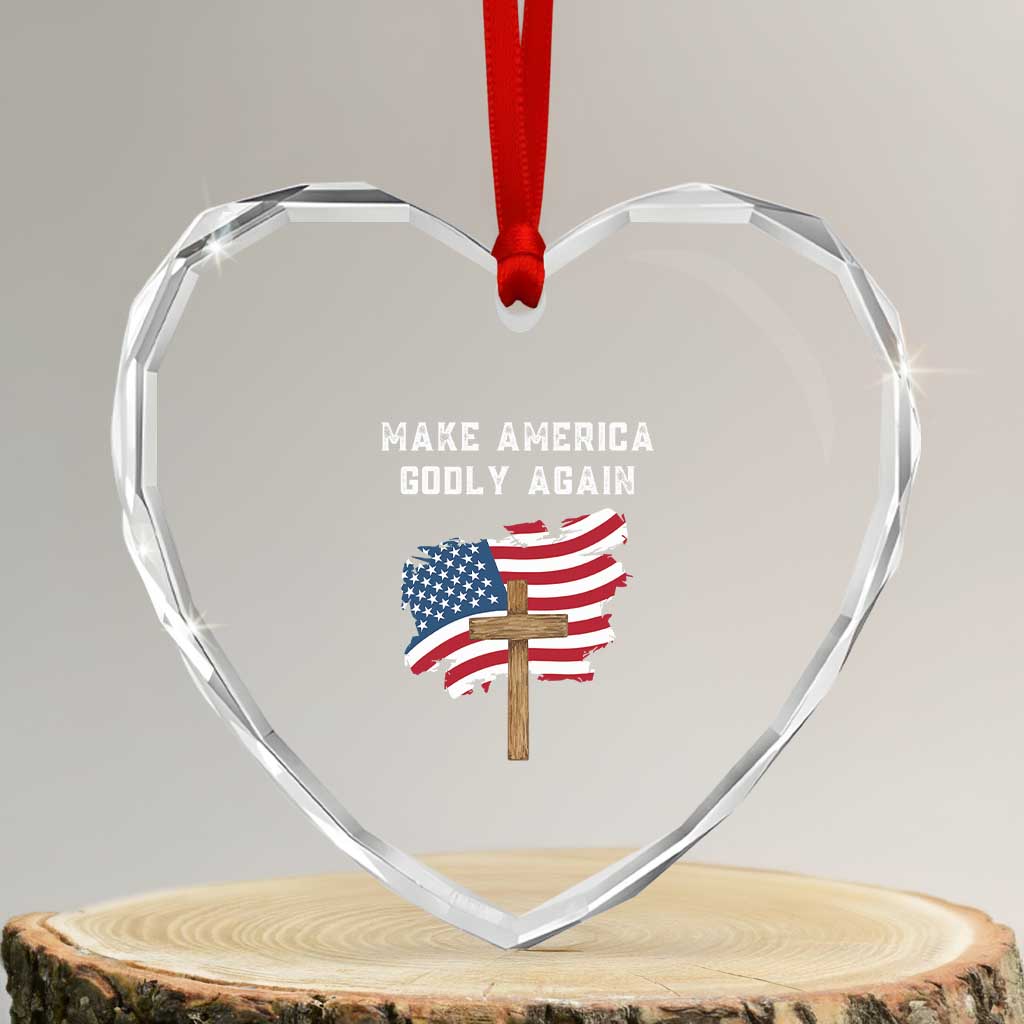 Christian Faith Heart Crystal Glass Ornament Make America Godly Again American Flag - Wonder Print Shop