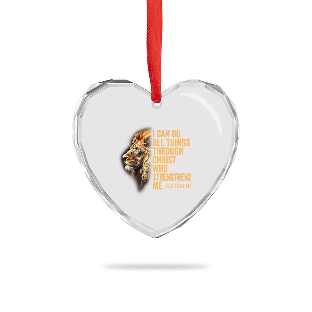 Christian Faith Heart Crystal Glass Ornament Philippians 4:13 Religious Lion Strengthens - Wonder Print Shop