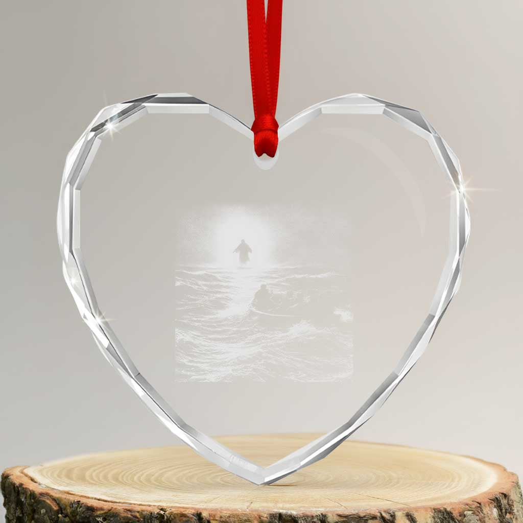 Christian Faith Heart Crystal Glass Ornament Walk On Water Distressed Bible Verse