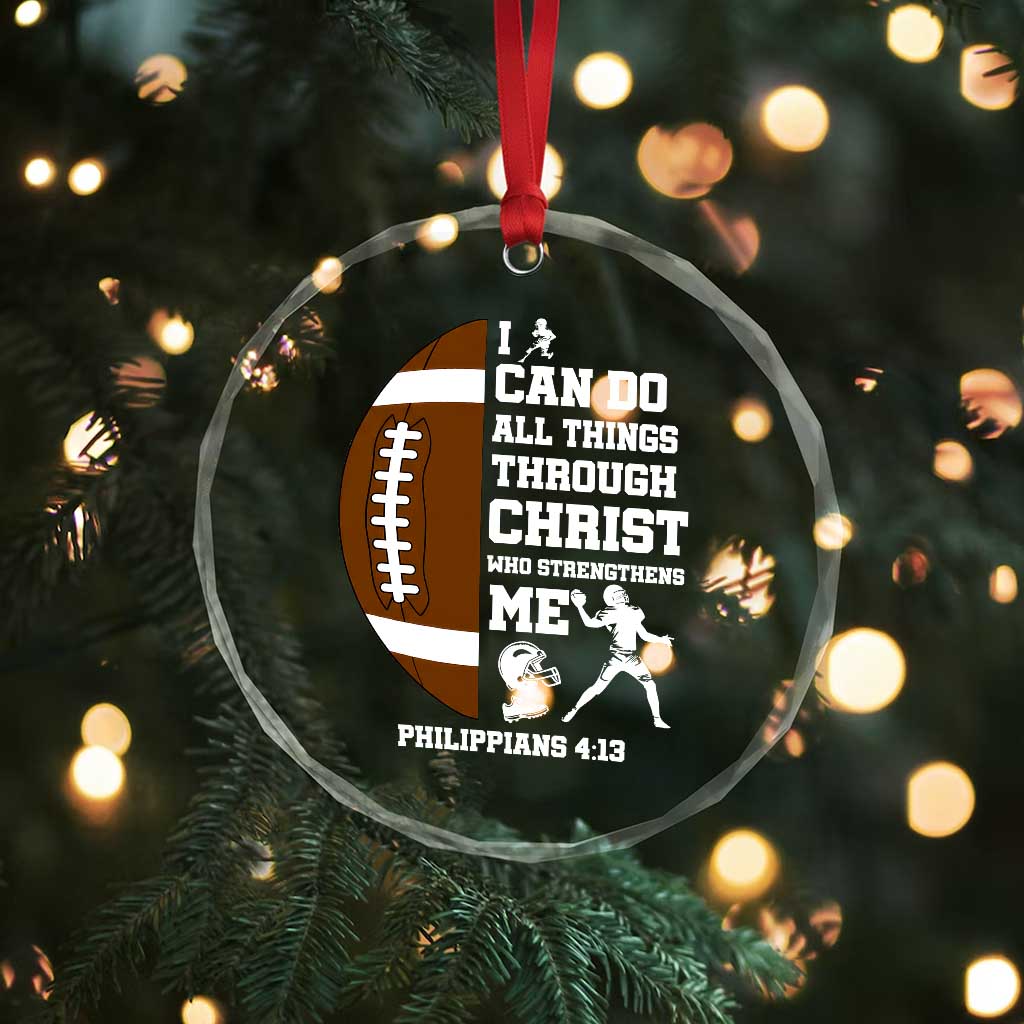 Christian Football Crystal Glass Ornament I Can Do All Things Through Christ Bible Verse - Wonder Print Shop