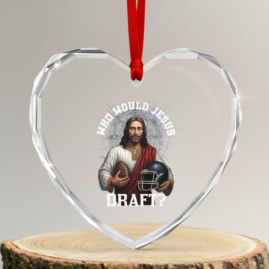 Christian Football Gift Heart Crystal Glass Ornament Who Would Jesus Draft - Wonder Print Shop