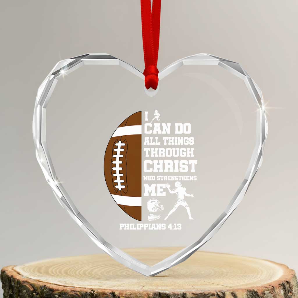 Christian Football Heart Crystal Glass Ornament I Can Do All Things Through Christ Bible Verse - Wonder Print Shop