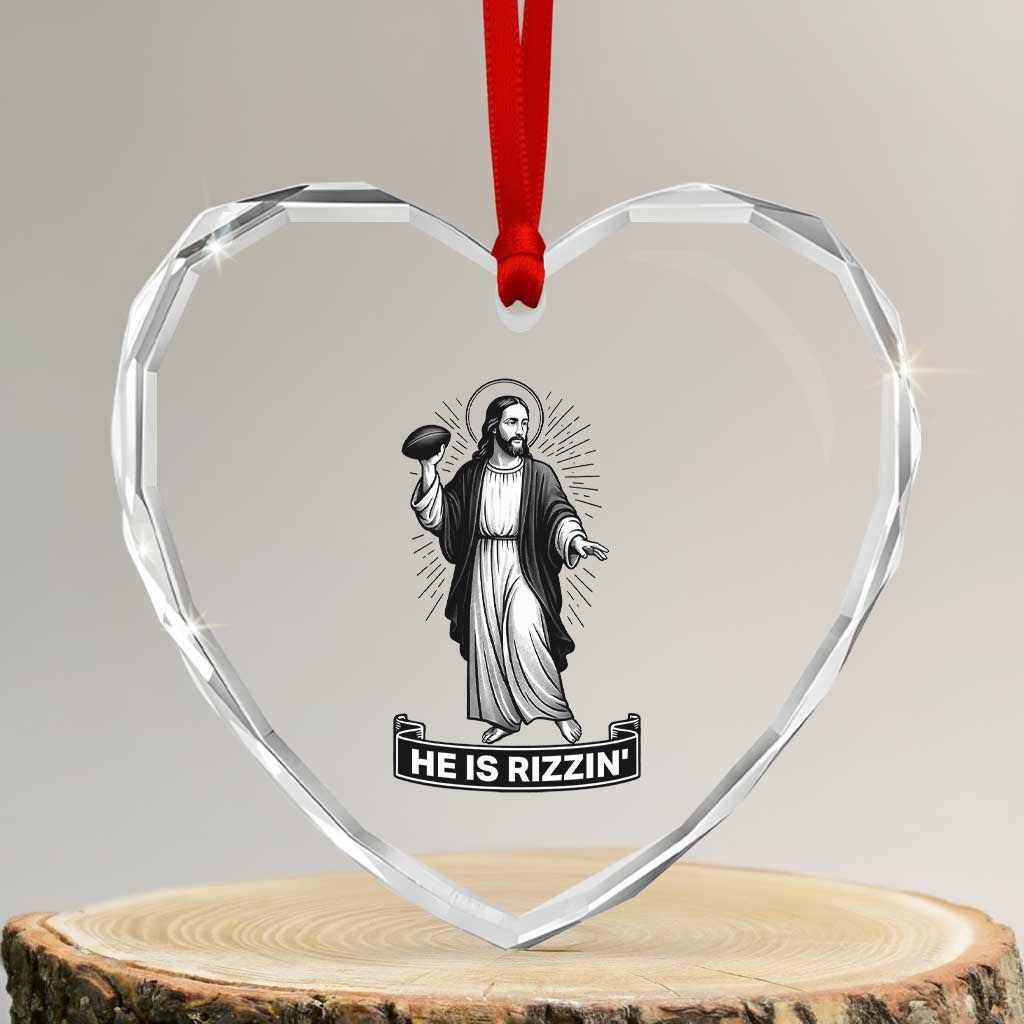 Christian Football Lover Heart Crystal Glass Ornament He Is Rizzin Funny Gift - Wonder Print Shop