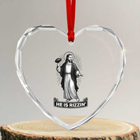Christian Football Lover Heart Crystal Glass Ornament He Is Rizzin Funny Gift - Wonder Print Shop