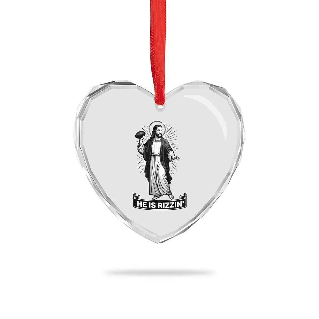 Christian Football Lover Heart Crystal Glass Ornament He Is Rizzin Funny Gift - Wonder Print Shop