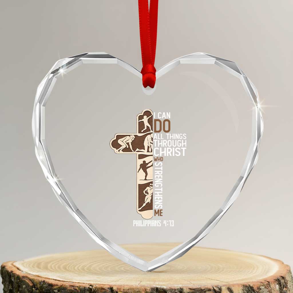 Christian Football Player Gift Heart Crystal Glass Ornament God Gives Me Strength - Wonder Print Shop
