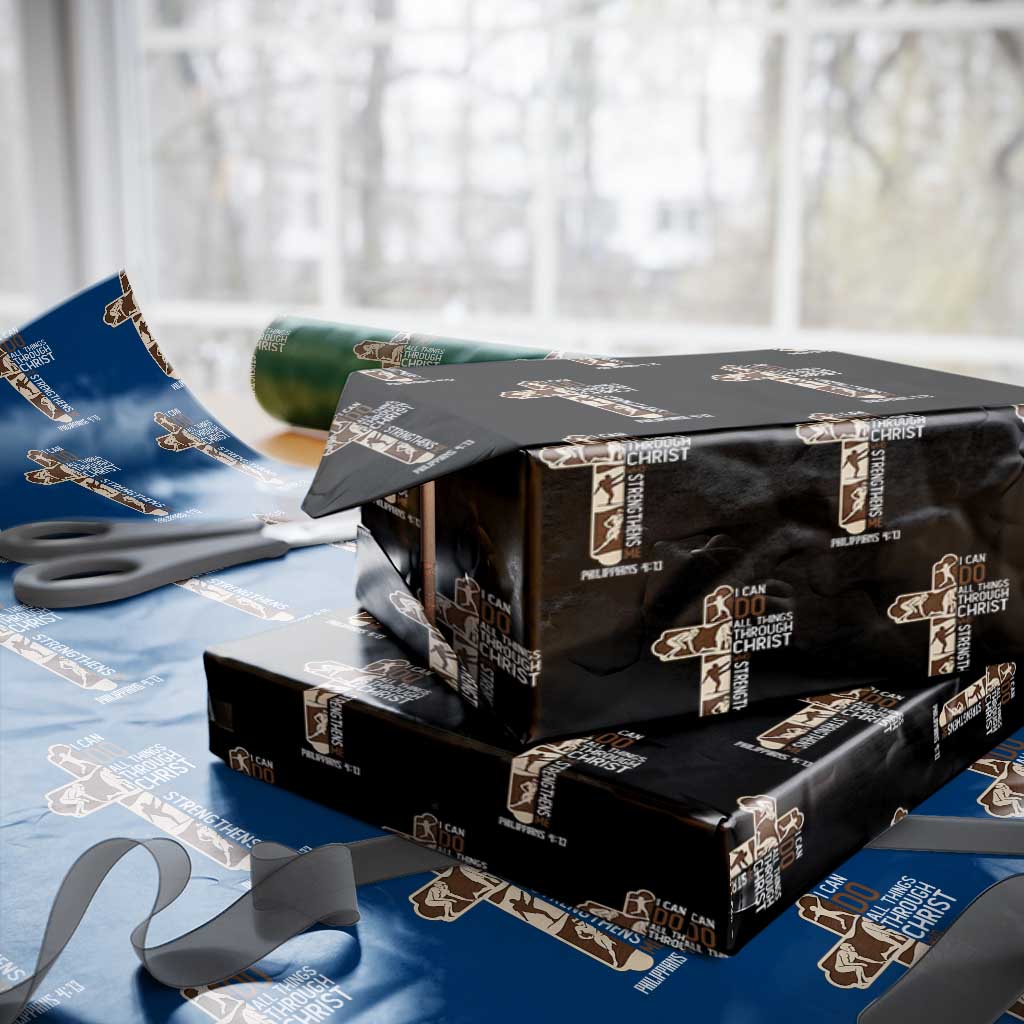 Christian Football Player Gift Wrapping Paper Roll God Gives Me Strength - Wonder Print Shop