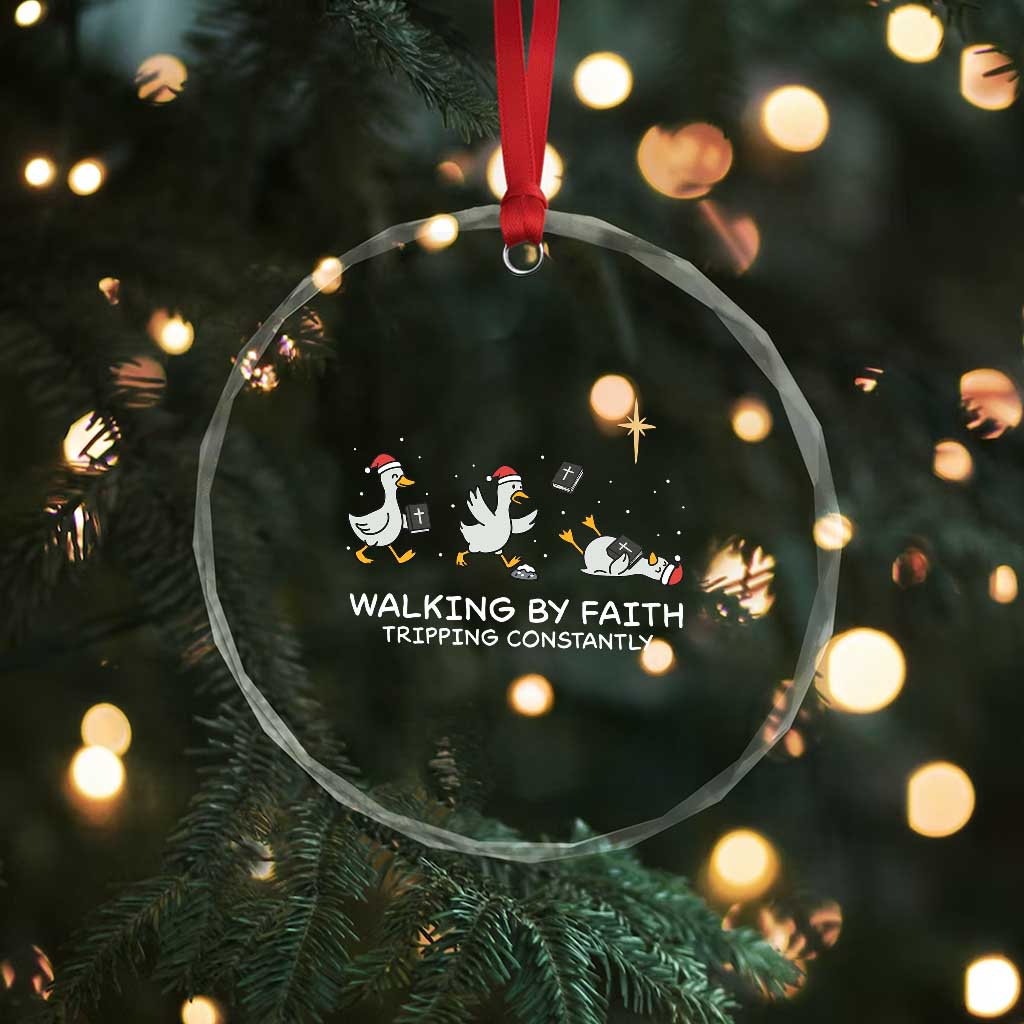 Christian Goose Christmas Crystal Glass Ornament Walking By Faith Tripping Constantly Funny Quote - Wonder Print Shop