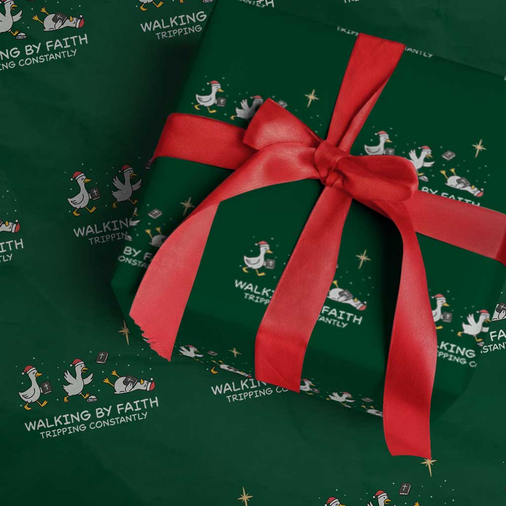 Christian Goose Christmas Wrapping Paper Roll Walking By Faith Tripping Constantly Funny Quote - Wonder Print Shop