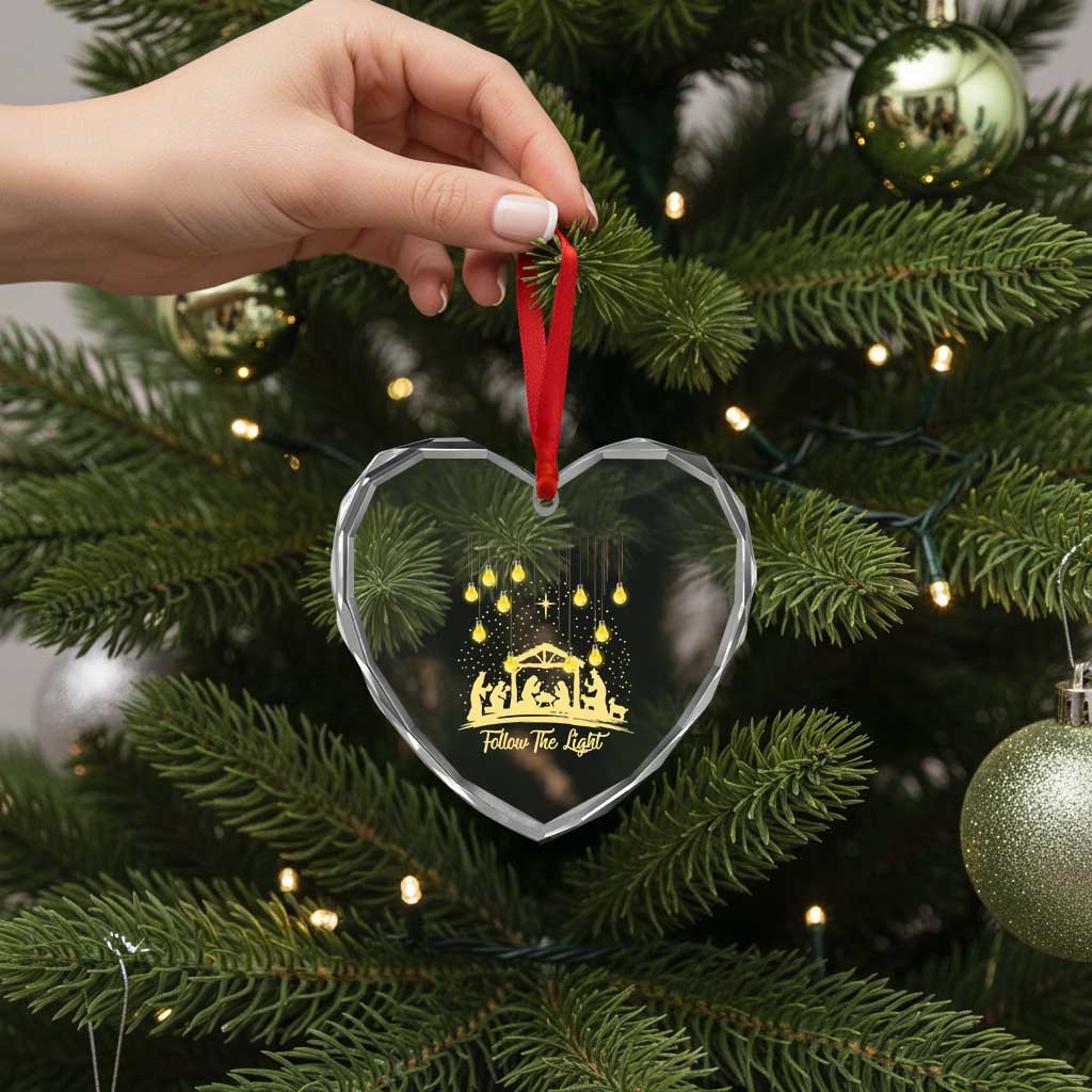 Christian Heart Crystal Glass Ornament Follow the Light Christ Xmas Light - Wonder Print Shop
