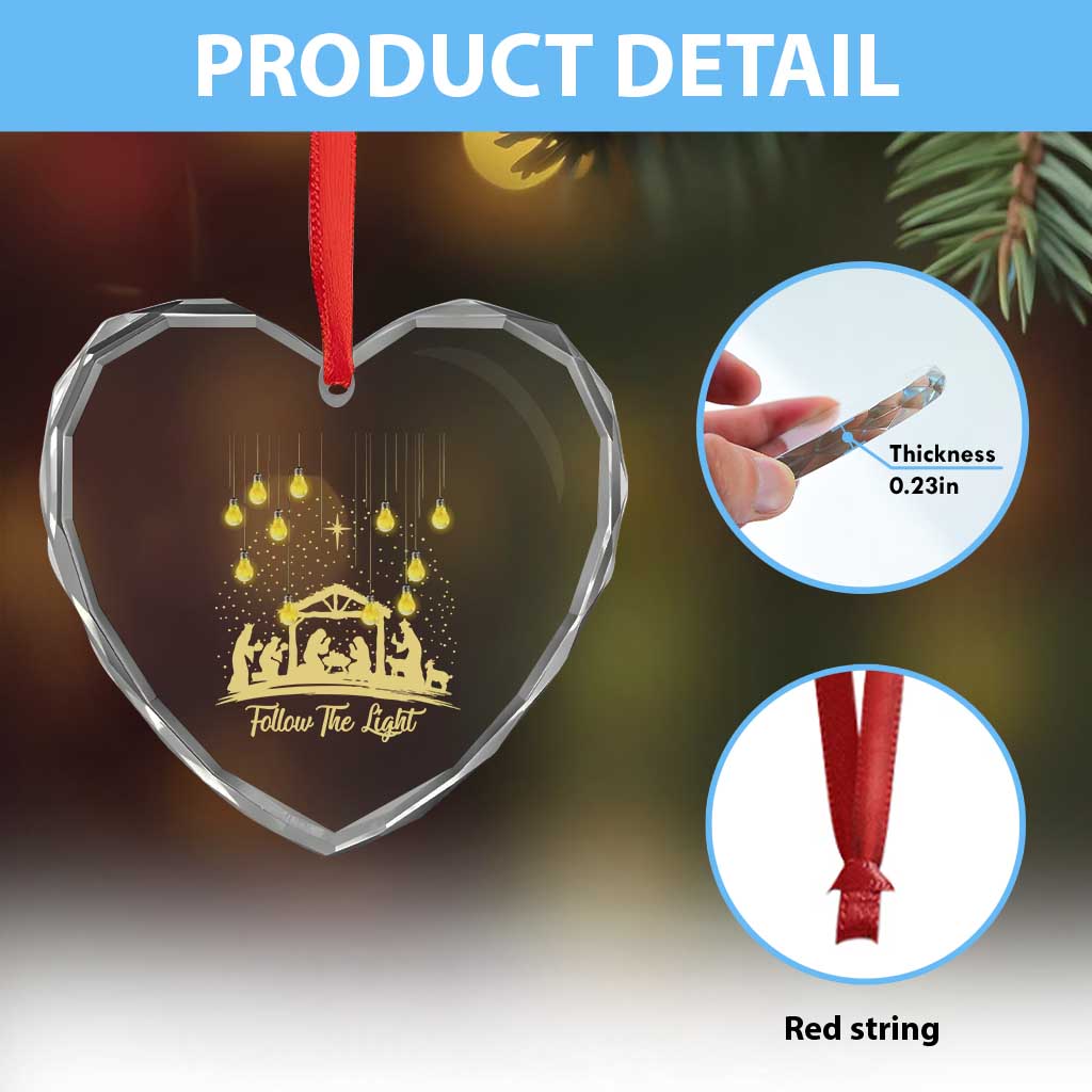 Christian Heart Crystal Glass Ornament Follow the Light Christ Xmas Light - Wonder Print Shop
