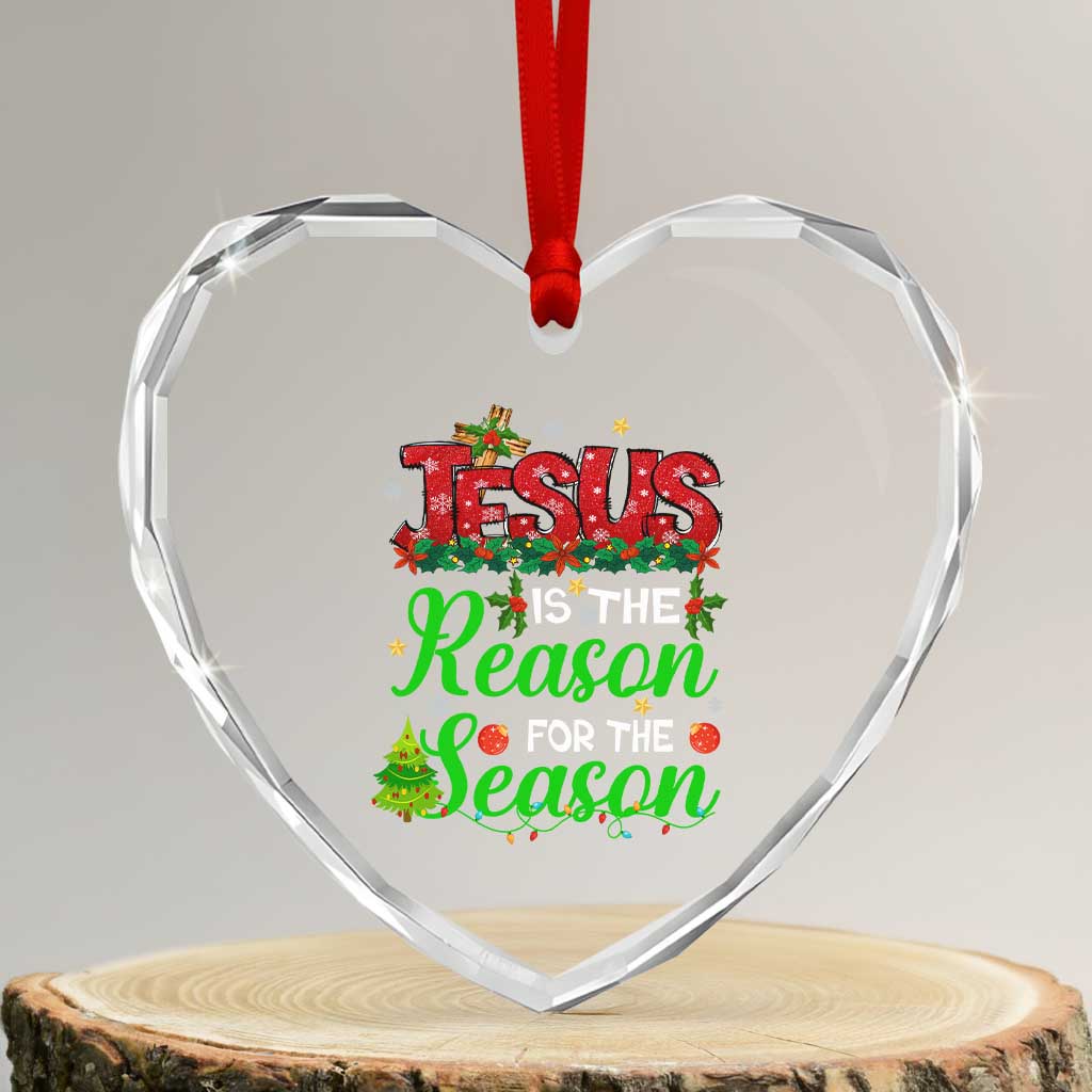 Christian Heart Crystal Glass Ornament Jesus Is The Reason For The Season - Wonder Print Shop
