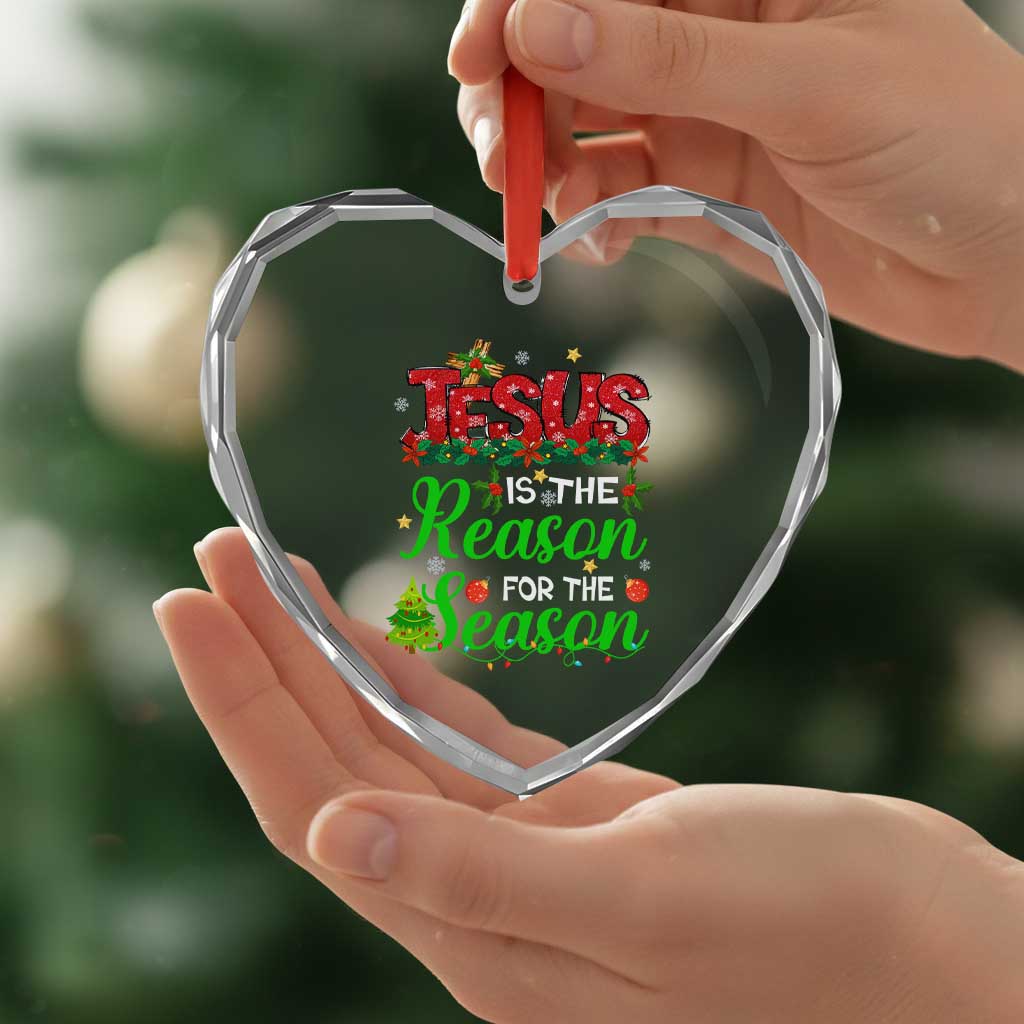 Christian Heart Crystal Glass Ornament Jesus Is The Reason For The Season - Wonder Print Shop
