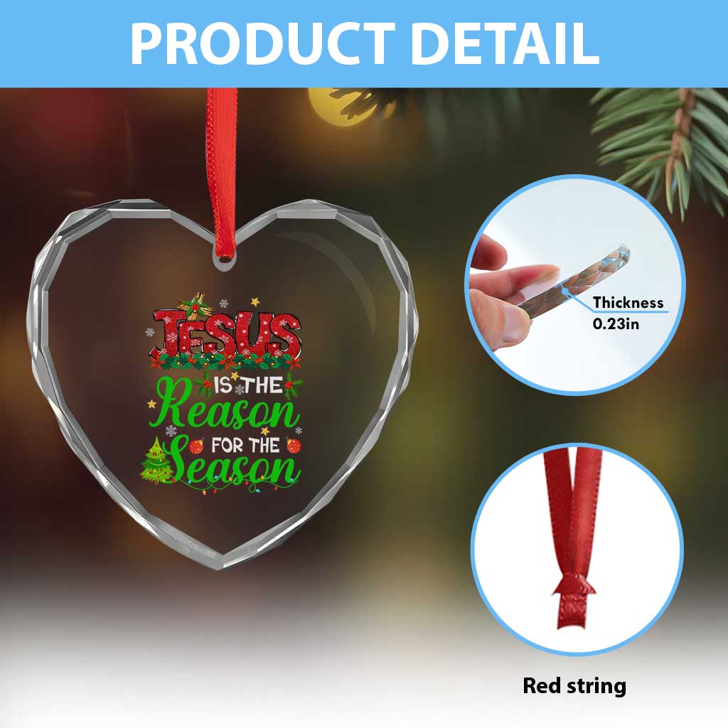 Christian Heart Crystal Glass Ornament Jesus Is The Reason For The Season - Wonder Print Shop