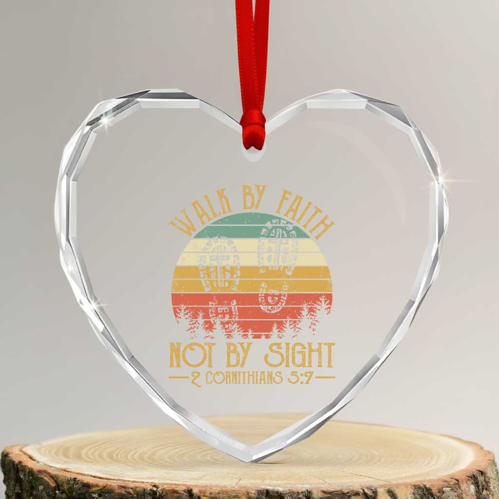 Christian Heart Crystal Glass Ornament Walk By Faith Not By Sight Retro - Wonder Print Shop