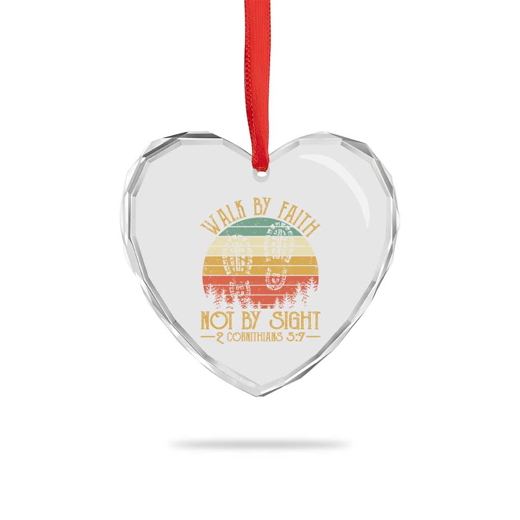 Christian Heart Crystal Glass Ornament Walk By Faith Not By Sight Retro - Wonder Print Shop