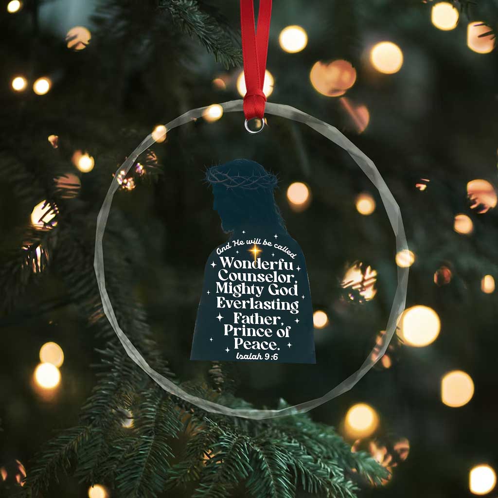 Christian Jesus Crystal Glass Ornament Cross Bible Verse Inspirational Isalah 9:6 - Wonder Print Shop