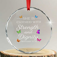 Christian Jesus Crystal Glass Ornament Strength Dignity Encouraging Bible Verse Proverb Butterfly Art