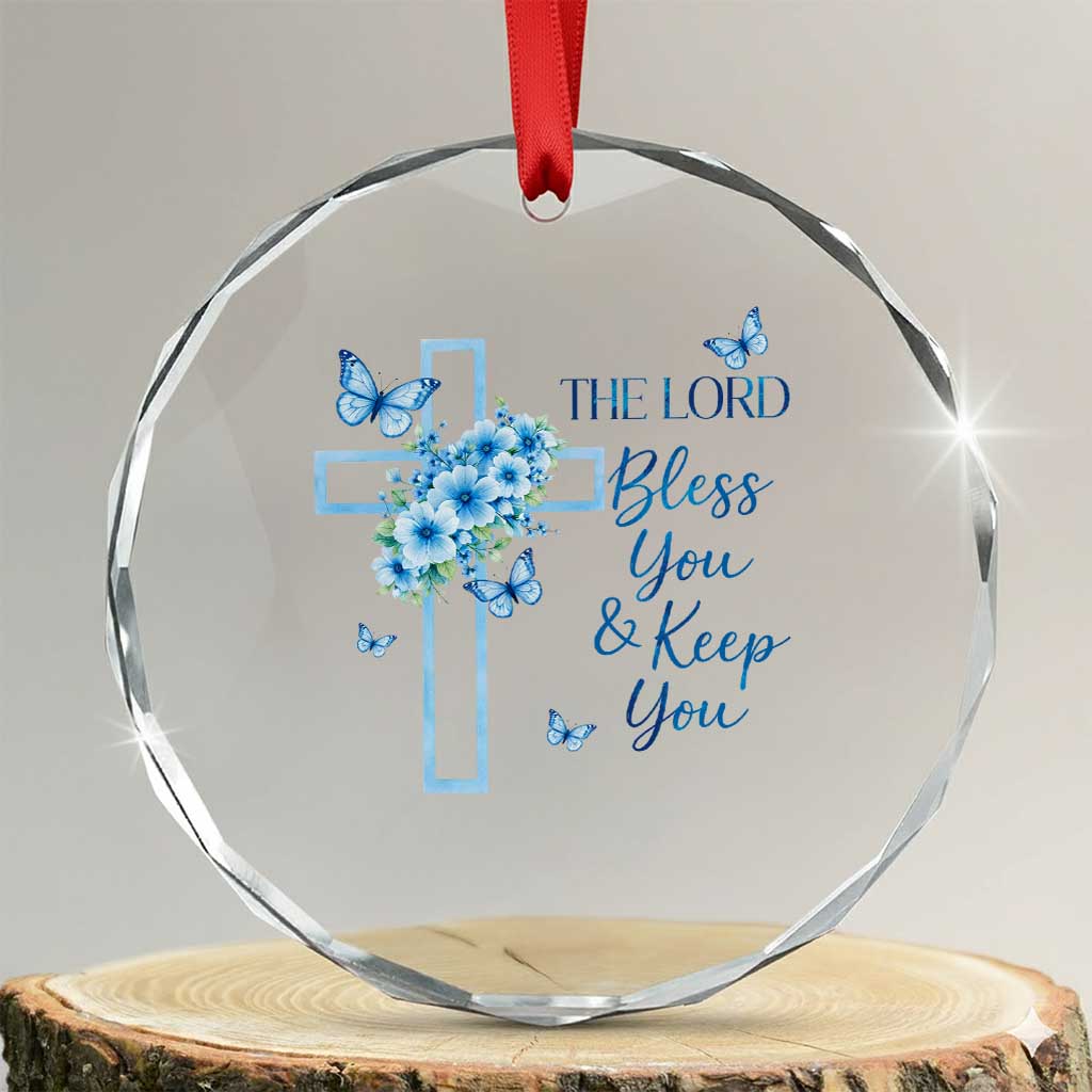 Christian Jesus Crystal Glass Ornament The Lord Bless You Encouraging Bible Verse Butterfly Art