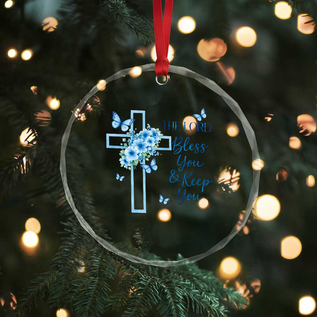 Christian Jesus Crystal Glass Ornament The Lord Bless You Encouraging Bible Verse Butterfly Art