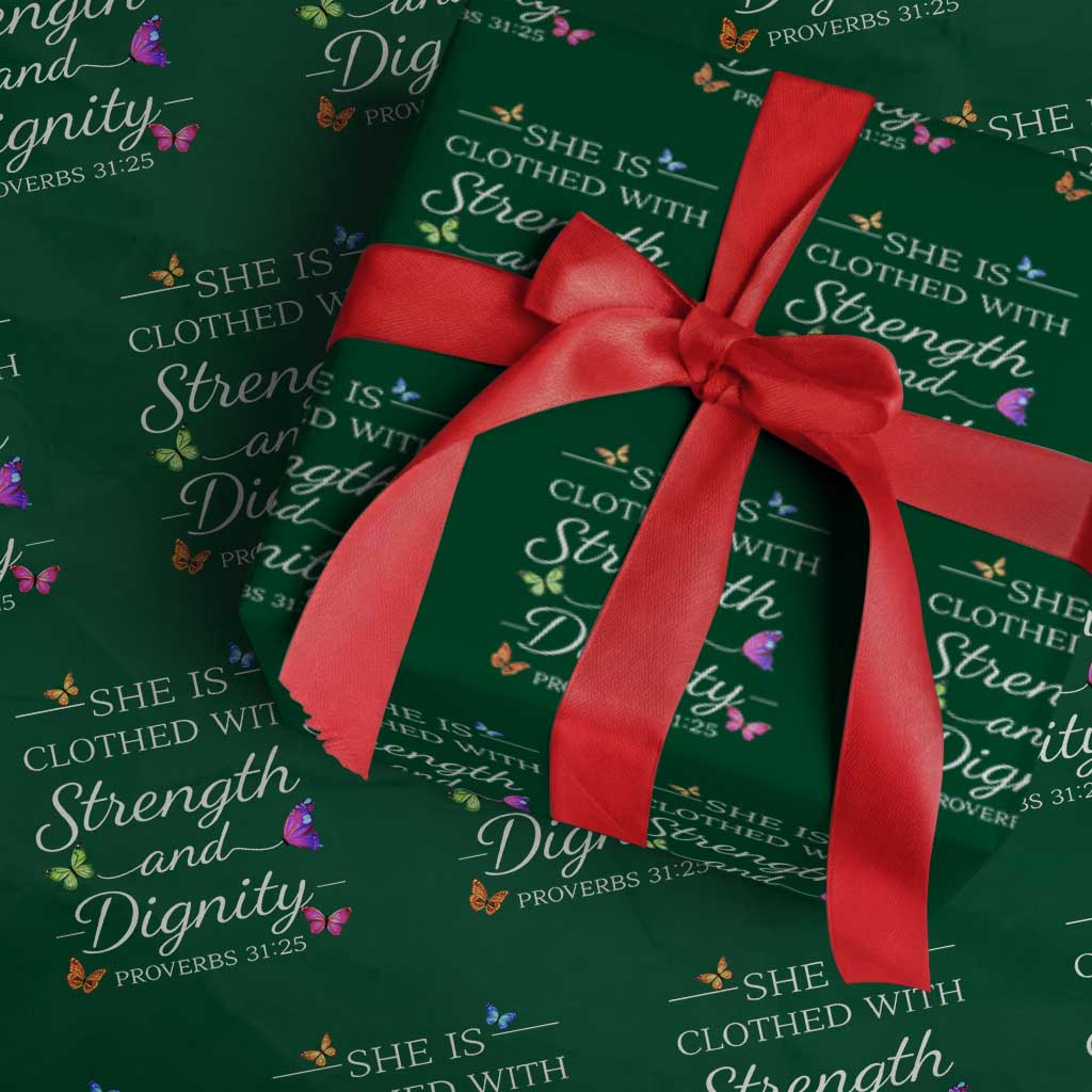 Christian Jesus Wrapping Paper Roll Strength Dignity Encouraging Bible Verse Proverb Butterfly Art
