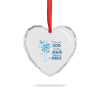 Christian Jesus Heart Crystal Glass Ornament Blessed By God Saved By Jesus Blue Floral Cross Butterfly Art