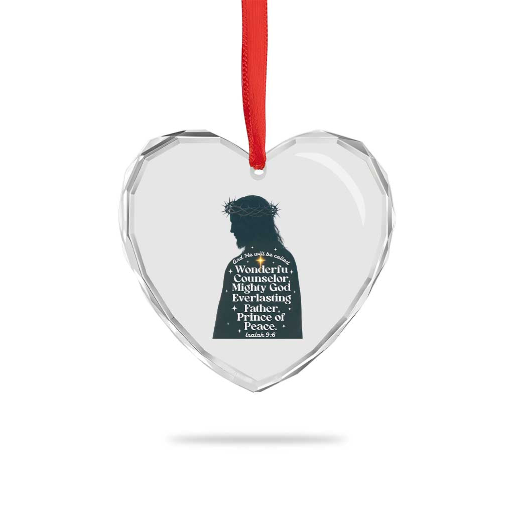 Christian Jesus Heart Crystal Glass Ornament Cross Bible Verse Inspirational Isalah 9:6 - Wonder Print Shop
