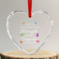 Christian Jesus Heart Crystal Glass Ornament Strength Dignity Encouraging Bible Verse Proverb Butterfly Art