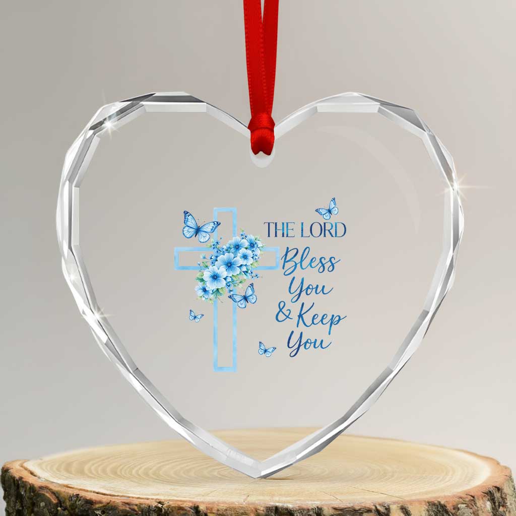 Christian Jesus Heart Crystal Glass Ornament The Lord Bless You Encouraging Bible Verse Butterfly Art