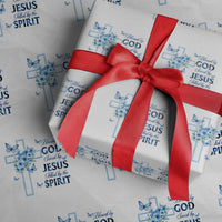 Christian Jesus Wrapping Paper Roll Blessed By God Saved By Jesus Blue Floral Cross Butterfly Art