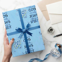 Christian Jesus Wrapping Paper Roll Blessed By God Saved By Jesus Blue Floral Cross Butterfly Art