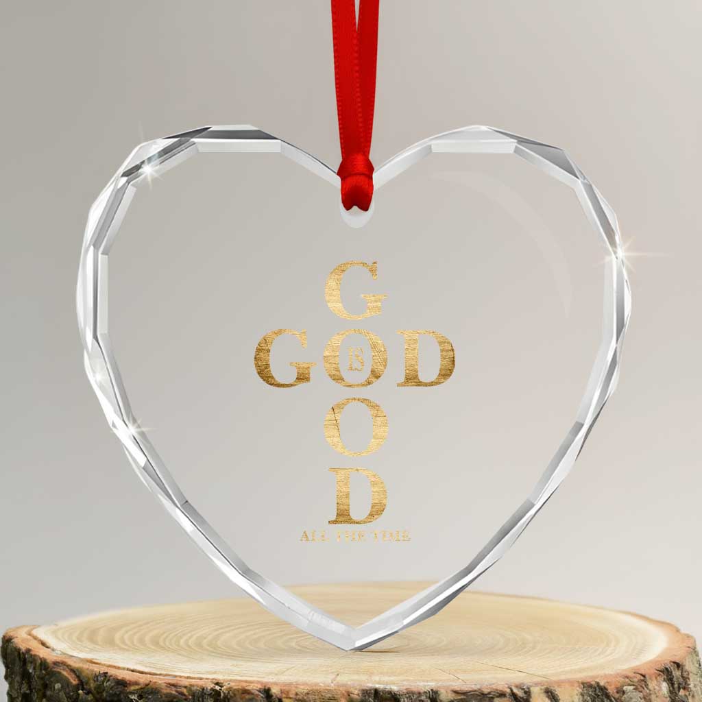 Christian Jesus Lovers Heart Crystal Glass Ornament God Is Good All The Time Cross