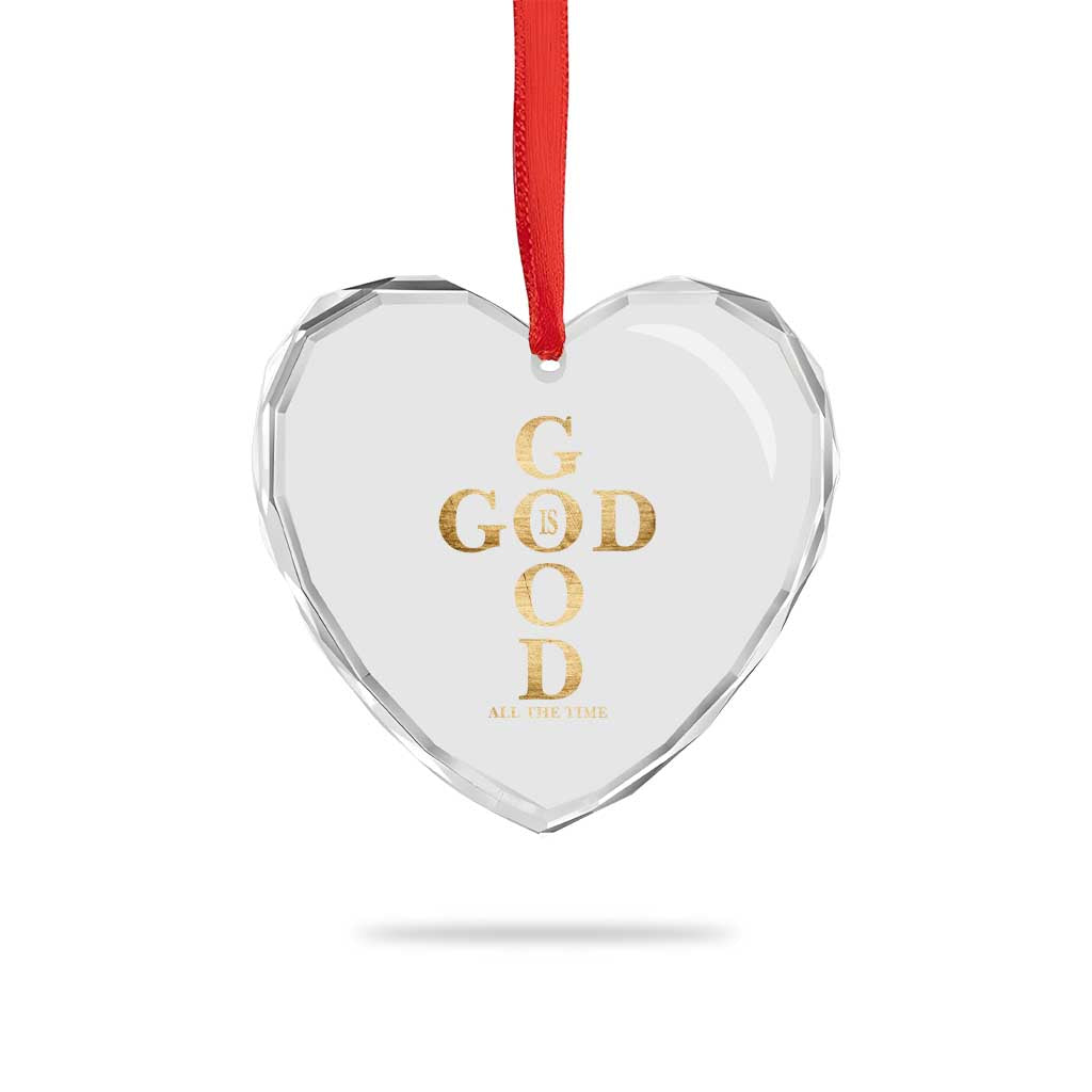 Christian Jesus Lovers Heart Crystal Glass Ornament God Is Good All The Time Cross