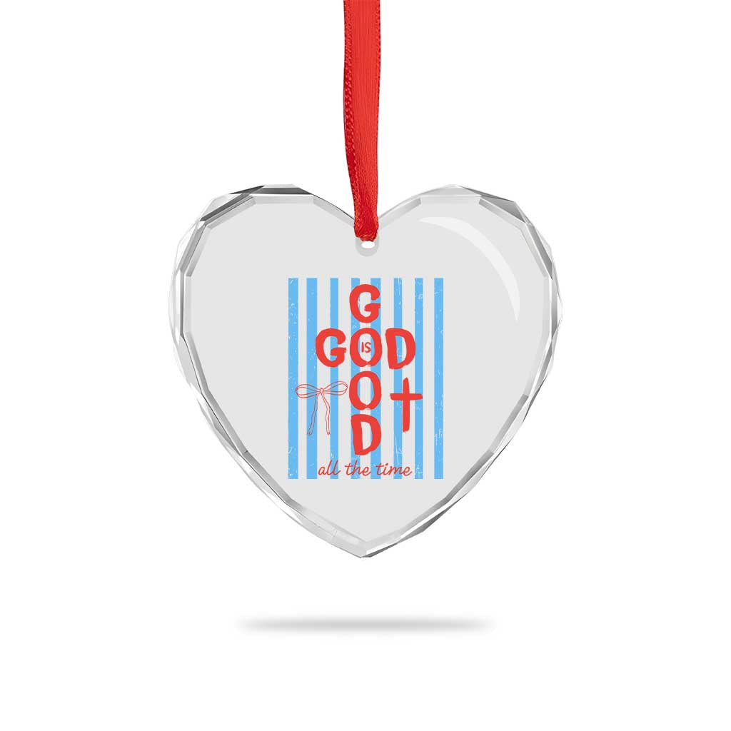 Christian Jesus Lovers Heart Crystal Glass Ornament Striped Preppy God Is Good All The Time