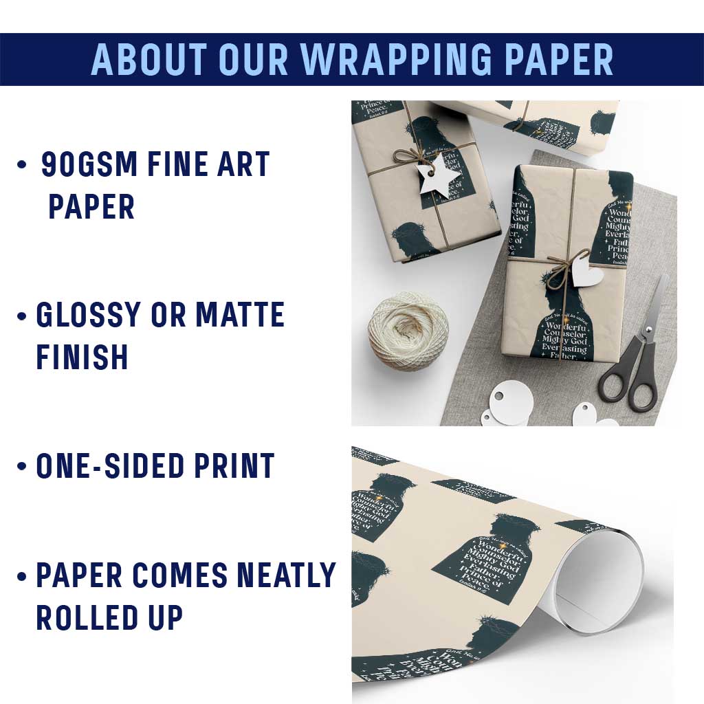Christian Jesus Wrapping Paper Roll Cross Bible Verse Inspirational Isalah 9:6 - Wonder Print Shop