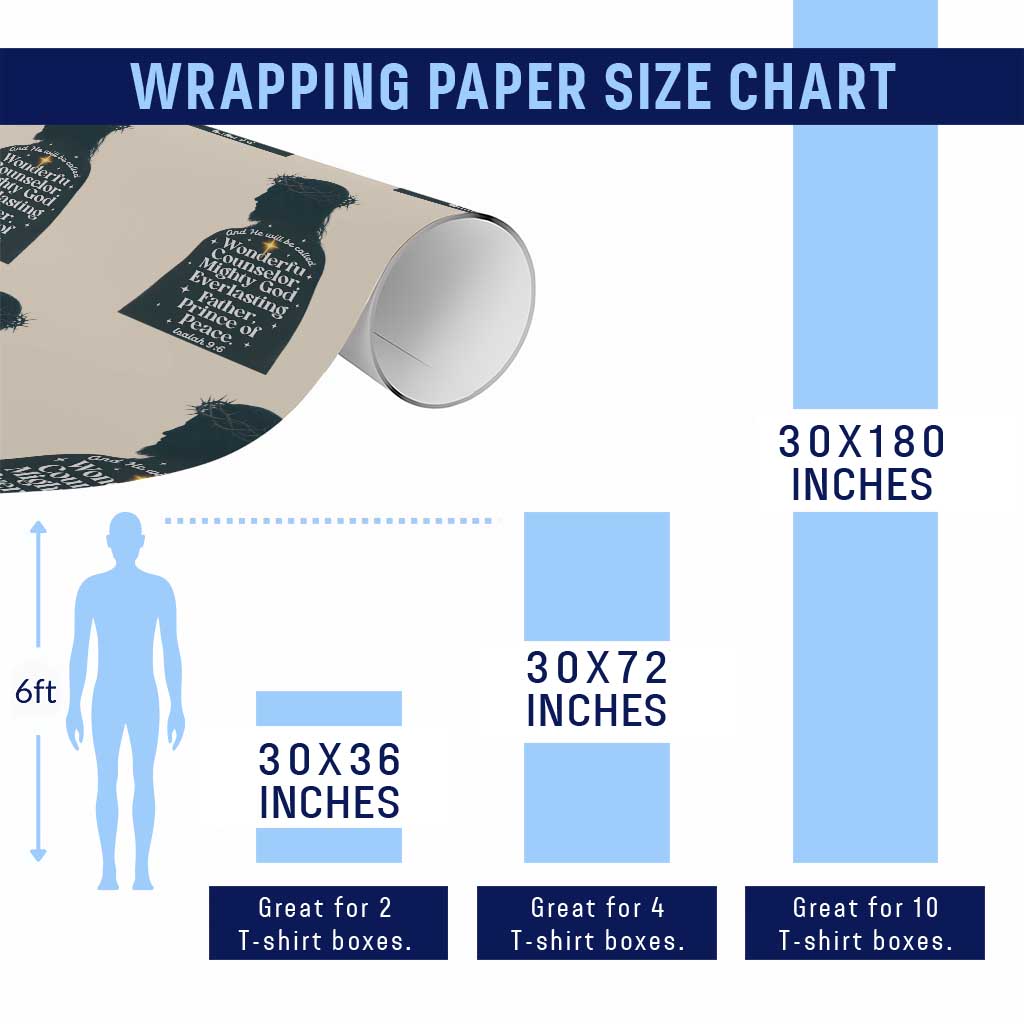 Christian Jesus Wrapping Paper Roll Cross Bible Verse Inspirational Isalah 9:6 - Wonder Print Shop