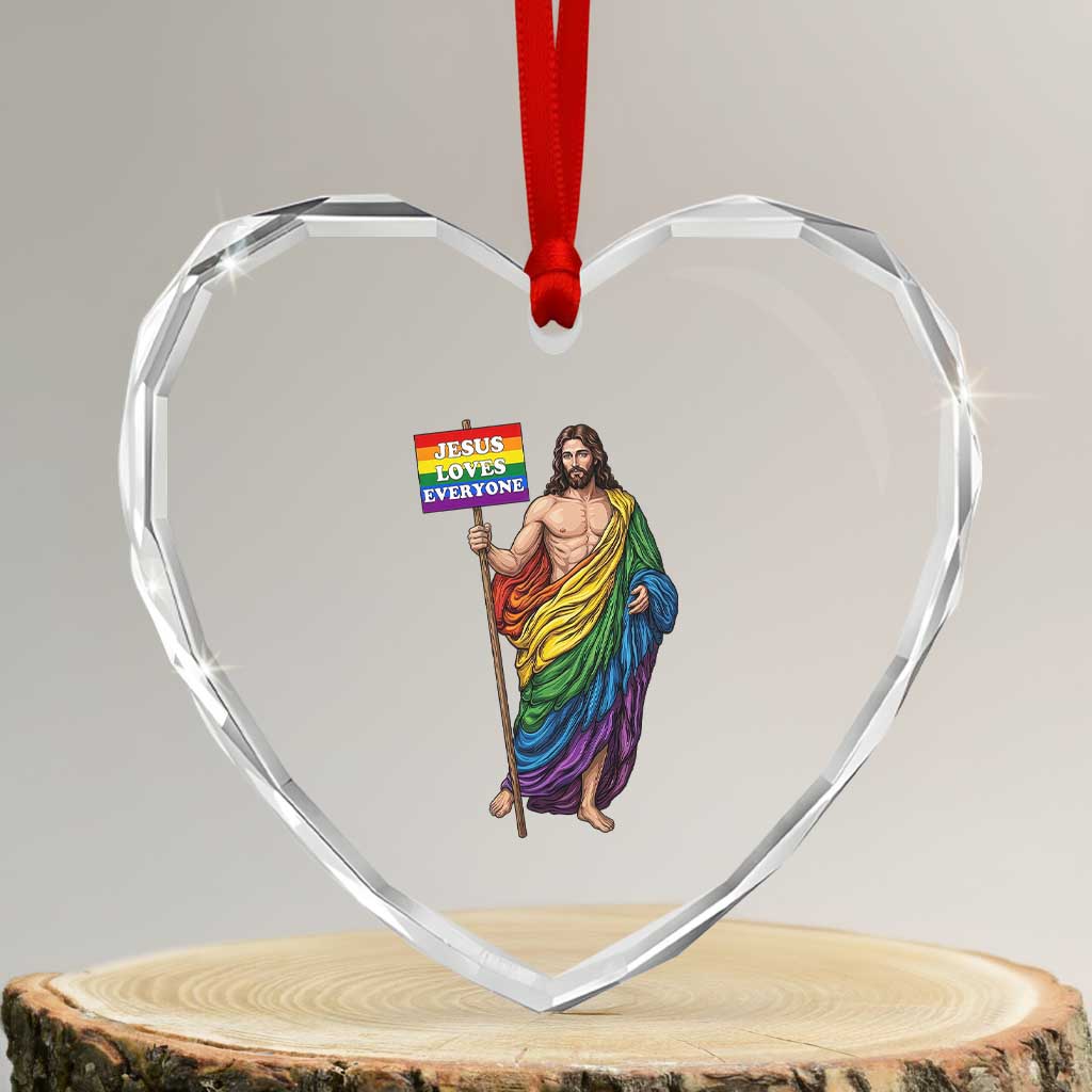 Christian LGBTQ Support Heart Crystal Glass Ornament Jesus Loves Everyone