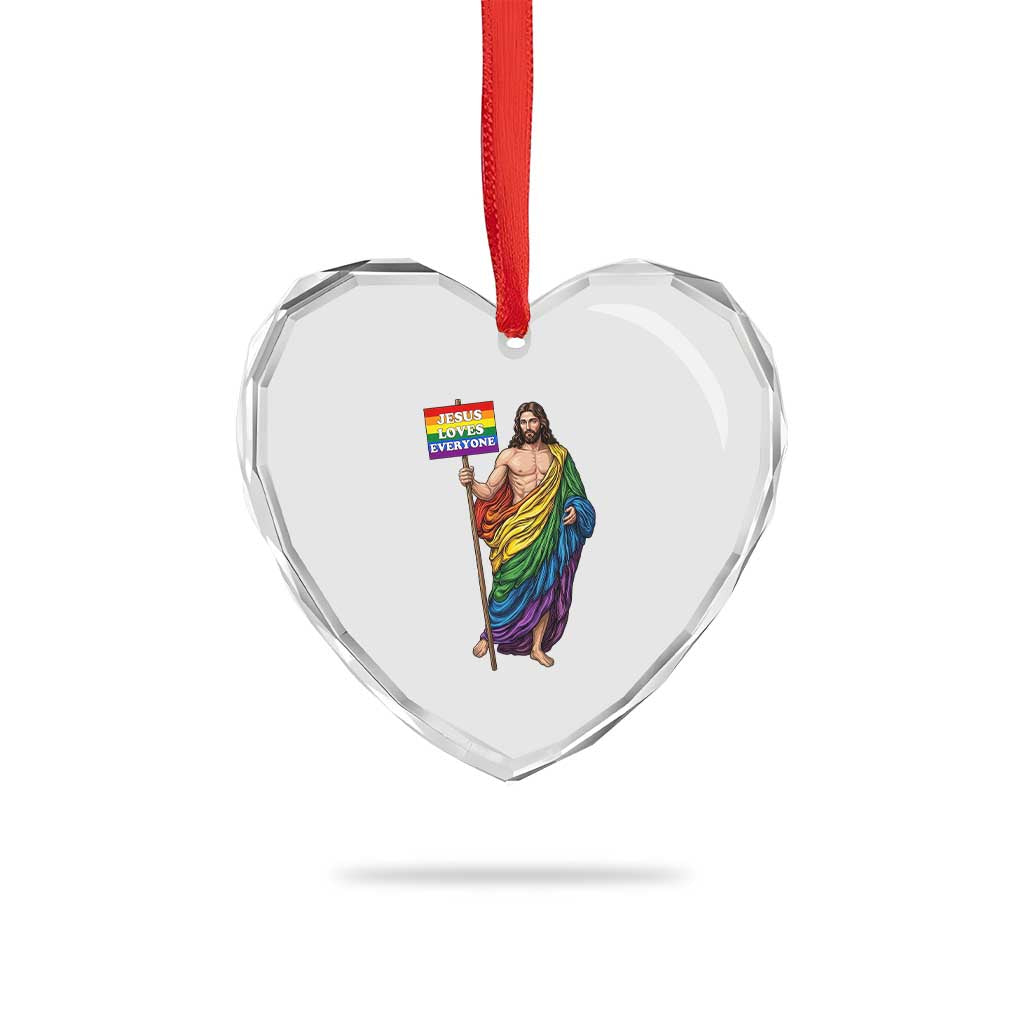 Christian LGBTQ Support Heart Crystal Glass Ornament Jesus Loves Everyone