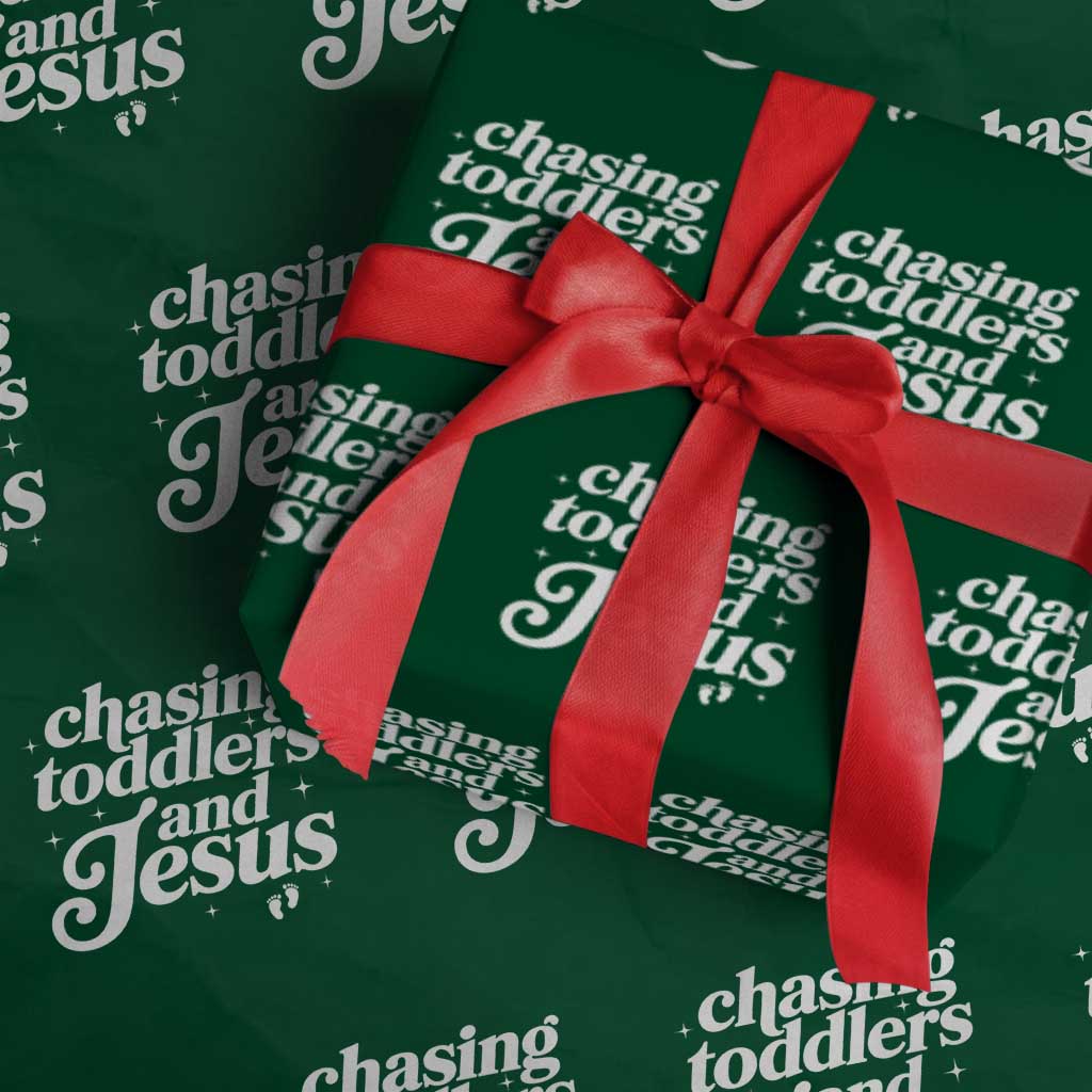 Christian Mom Wrapping Paper Roll Chasing Jesus And Toddlers