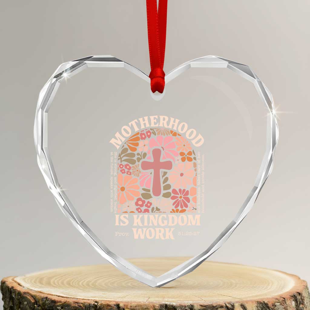 Christian Mom Heart Crystal Glass Ornament Motherhood Is Kingdom Work Floral Mother's Day